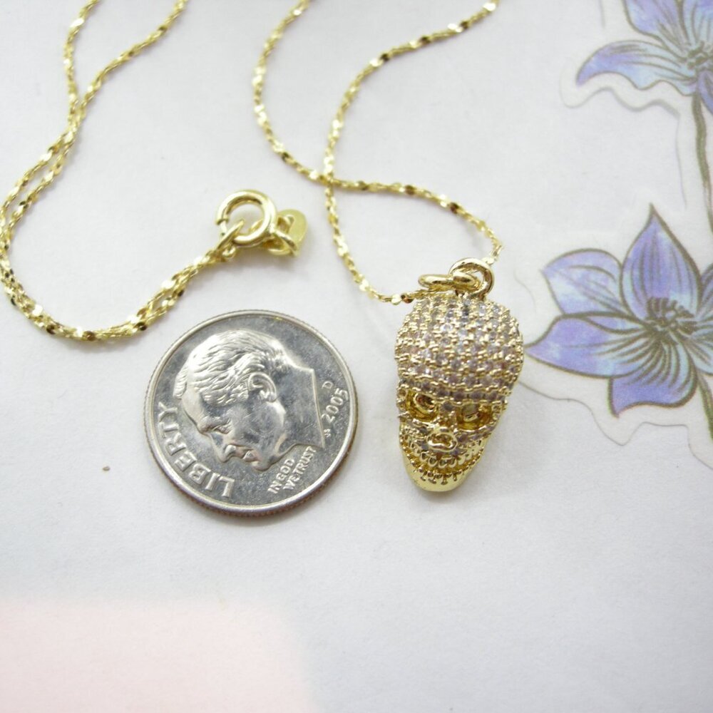 Dainty Micropavé Skull Necklace on Gold Chain - Picture 9 of 12